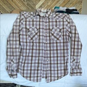 American Eagle Outfitters Brown Plaid Button Down Shirt